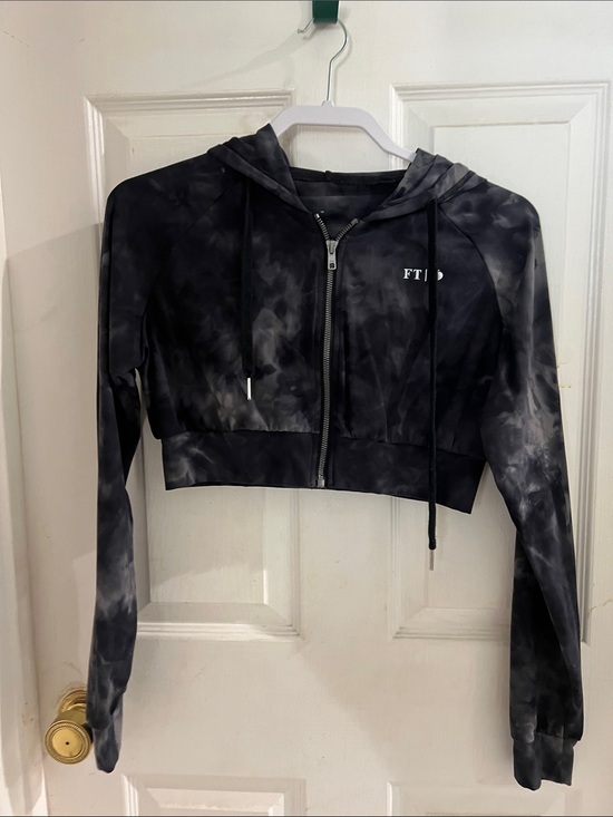 FTP Tops - FTP brand Cropped Tie-Dye Zip Hoodie - Black/Grey